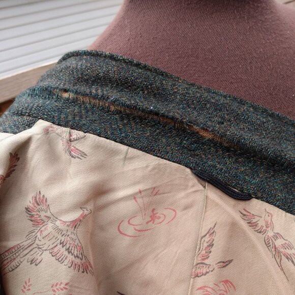 Vintage Equestrian Jacket Tweed Green Wool Double Vent 44.5" Chest - Picture 13 of 13